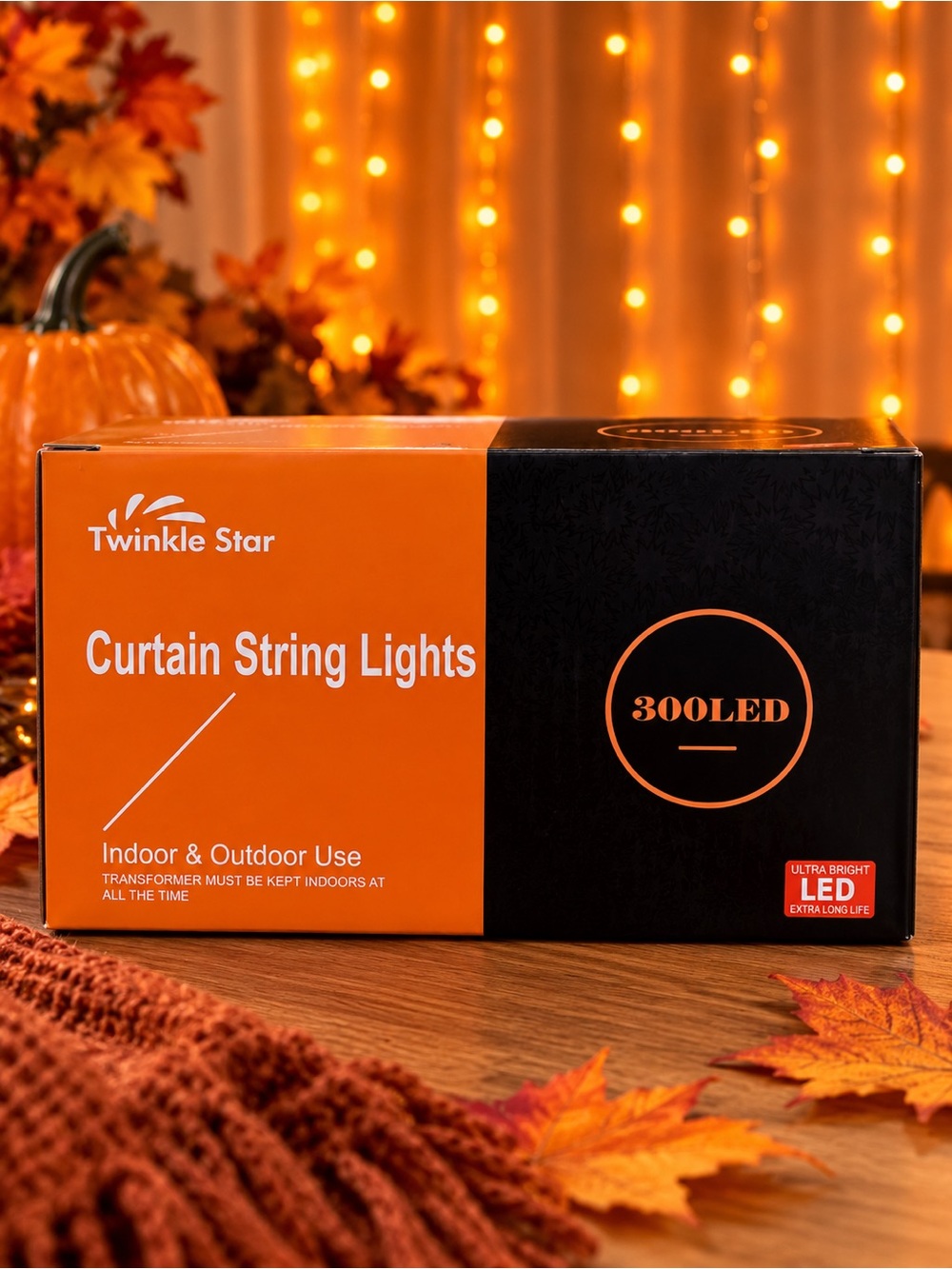 Fall Curtain String Lights - 300 LED indoor outdoor NWT